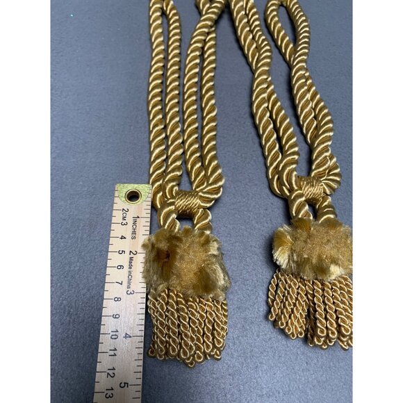 Vintage Gold Curtain Tiebacks with Faux Fur & Tassel Details Set of 2 - Picture 5 of 10